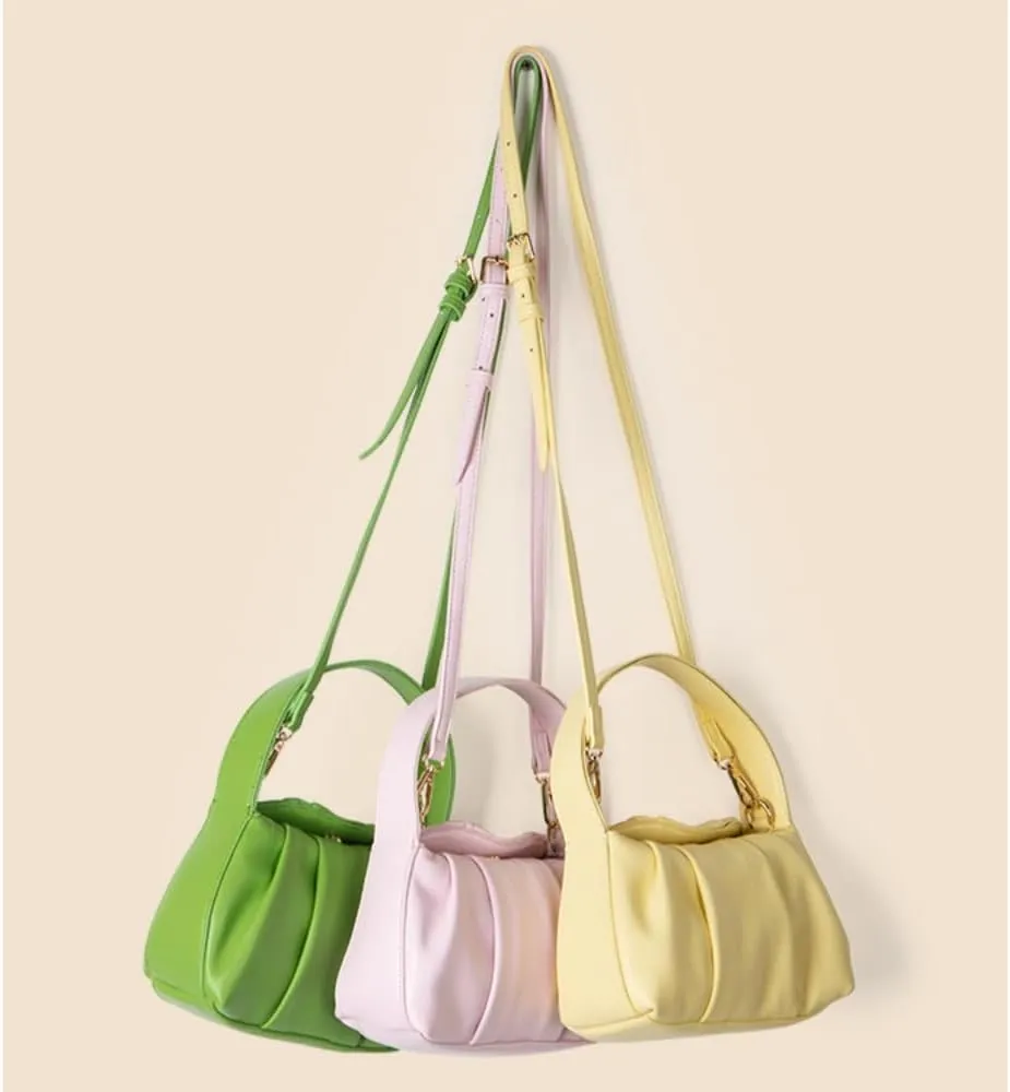 Chic Faux Leather Pleated Cloud Handbag, Stylish Mini Square Purse for Unique Elegance