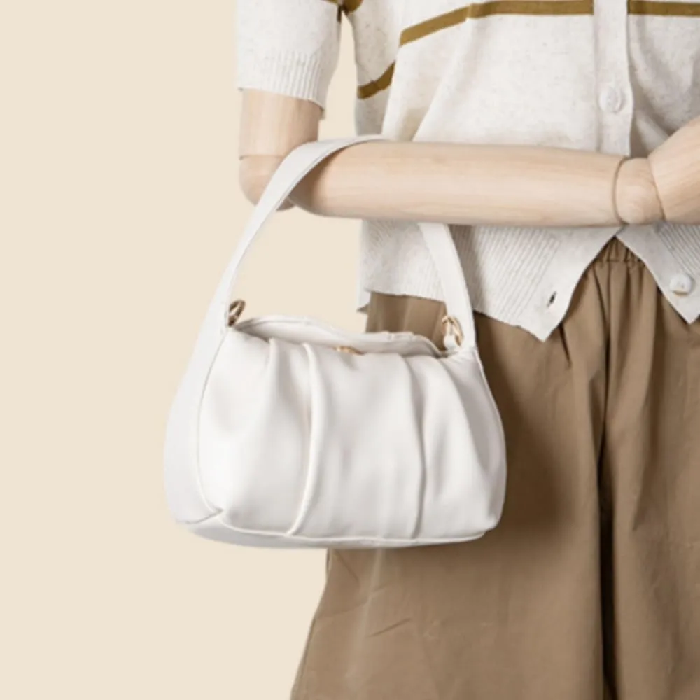 Chic Faux Leather Pleated Cloud Handbag, Stylish Mini Square Purse for Unique Elegance