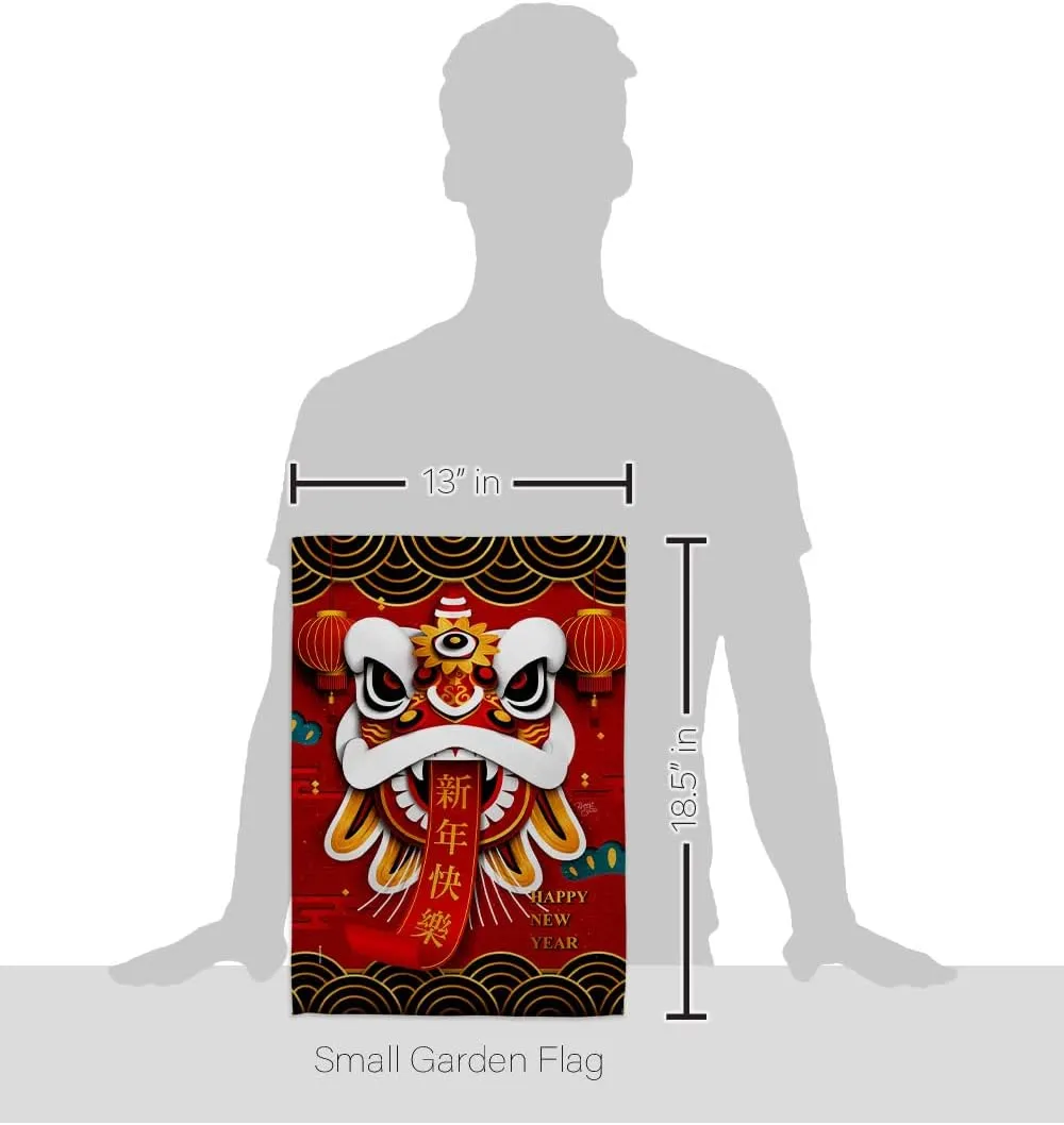 Chinese New Year Decorations Happy Lion Dance Garden Flag Home Decor Banner Wall Art Patio Lawn Front Porch Room Small Outdoor Tapestry Yard Sign Lunar Door Poster Gifts Made In USA