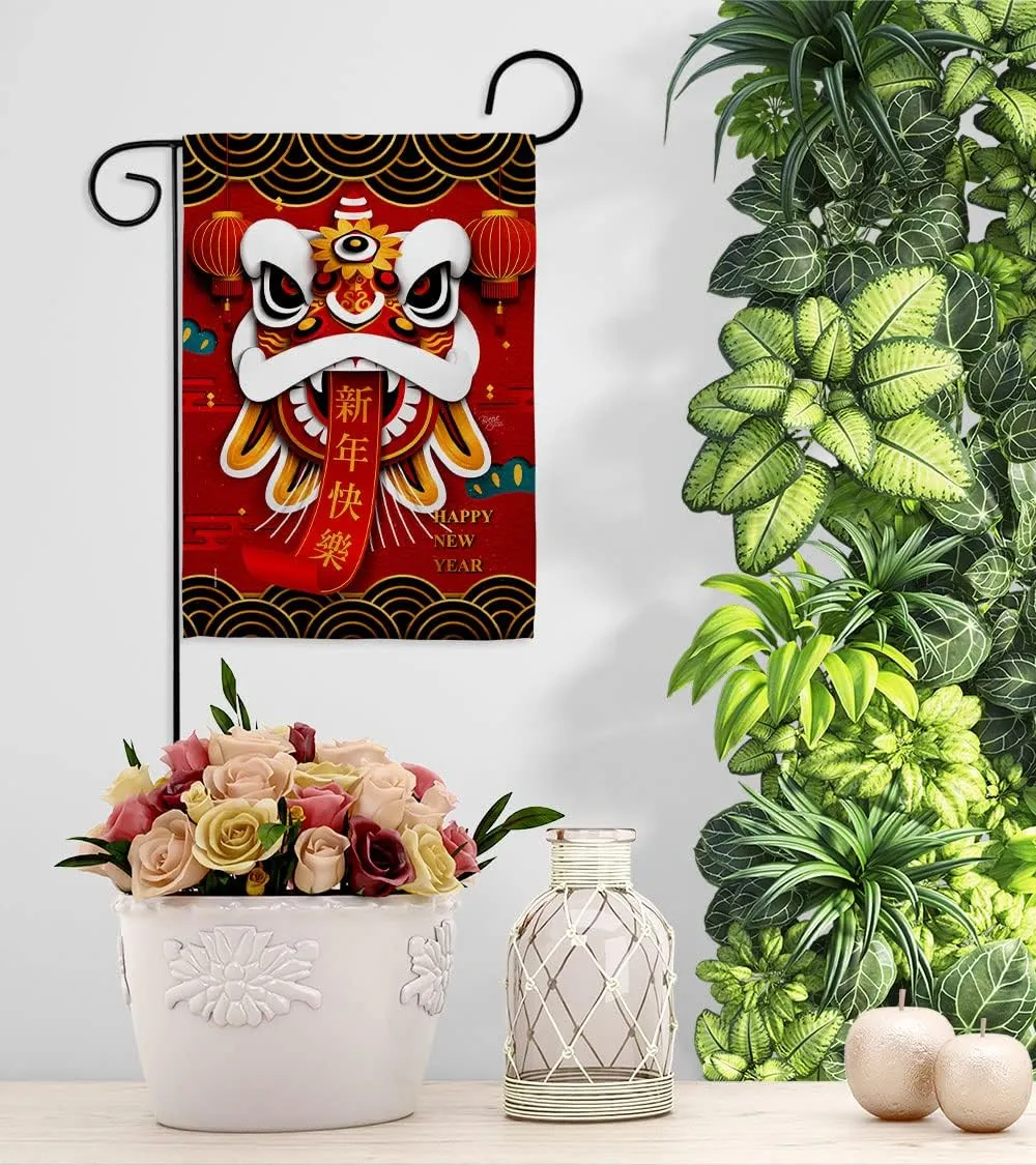 Chinese New Year Decorations Happy Lion Dance Garden Flag Home Decor Banner Wall Art Patio Lawn Front Porch Room Small Outdoor Tapestry Yard Sign Lunar Door Poster Gifts Made In USA
