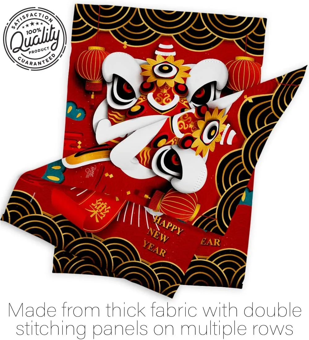 Chinese New Year Decorations Happy Lion Dance Garden Flag Home Decor Banner Wall Art Patio Lawn Front Porch Room Small Outdoor Tapestry Yard Sign Lunar Door Poster Gifts Made In USA