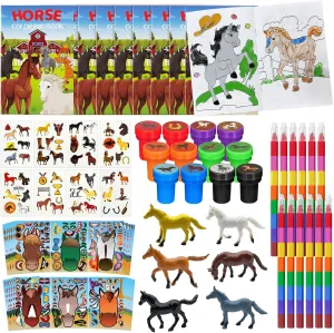 Cinrobiye 72 Pcs Horse Party Favors Coloring Book Bulk, Farmhouse Pony Birthday Supplies, Western Cowboy Party Games Goodie Bag Fillers DIY Craft Kit，Horse Cowboy Pinatas Reward