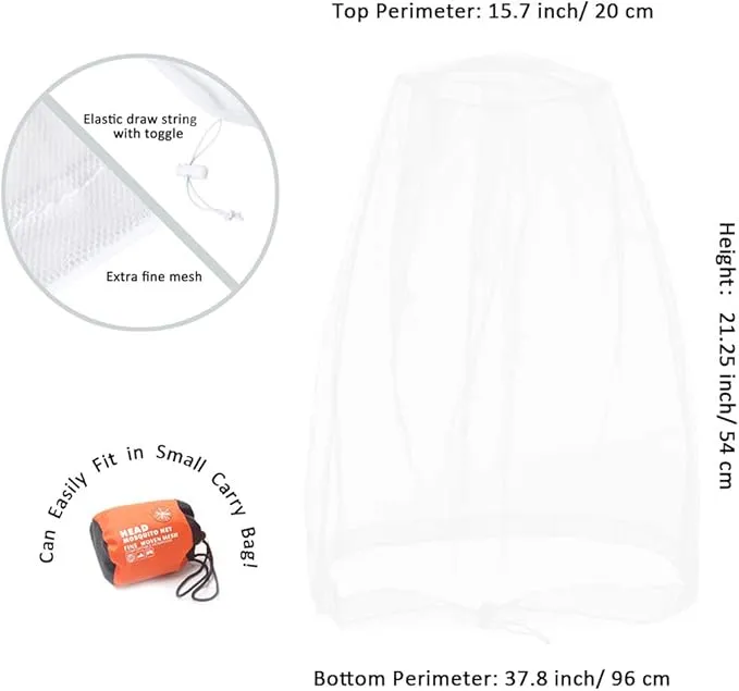 Cinvo Head Net Hat Bug Net Face Netting for Bugs No See Ums Insects Gnats Biting Midges from Outdoor Activities, Spacious Net Room Works Over Most Hats Comes with Free Stock Pouches- White