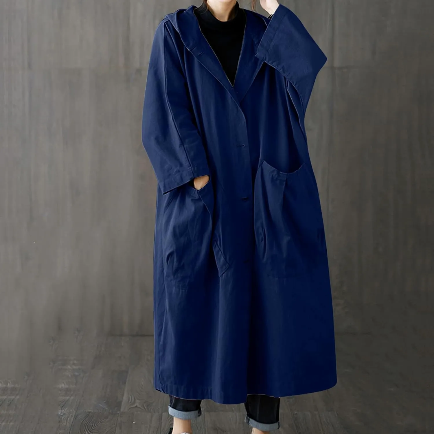 Classic Belted Lapel Overcoat Outwear Long Womens Jacket Overcoat Women'S Coat Womens Fall Fashion Winter Trench