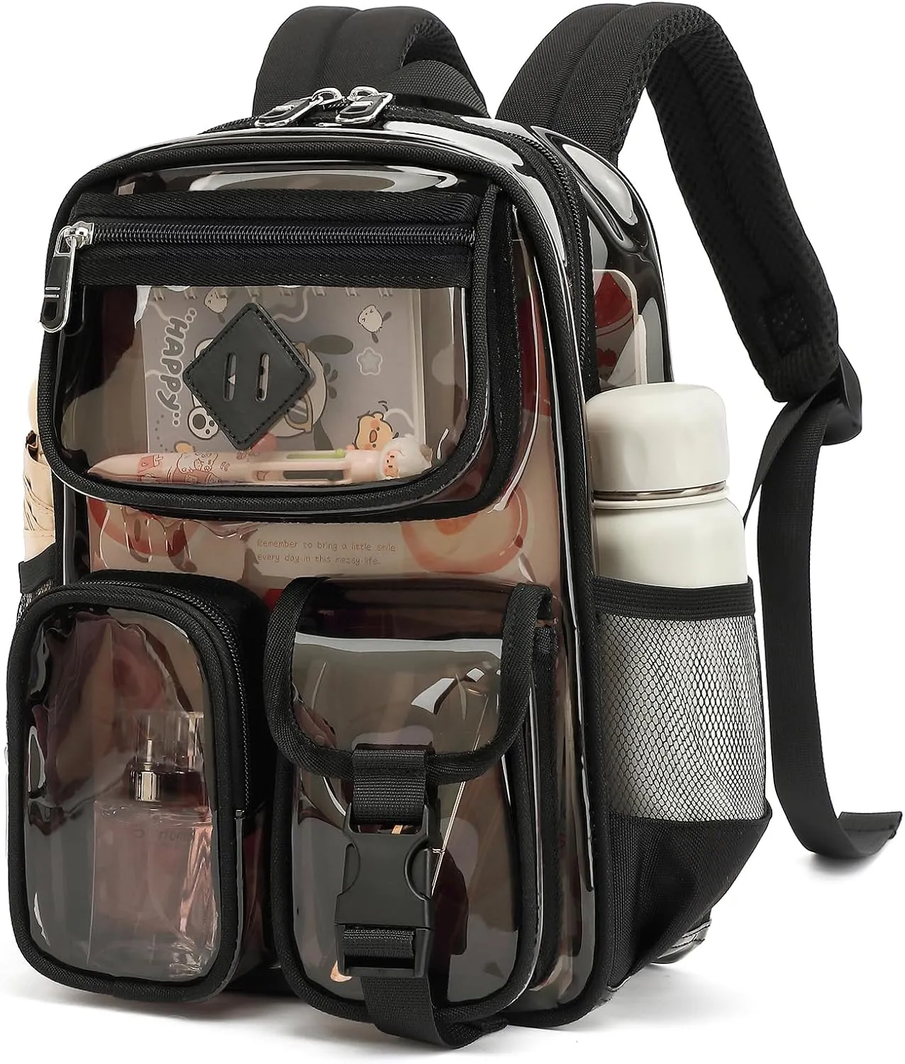 Clear Backpack for Stadium Events 12×12×6 in Mini Clear Bag Transparent School Bookbag for Kids Girls Boys Women for Concert, Sporting Events Festival,Black and Gray