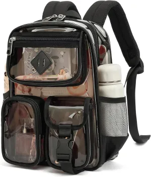 Clear Backpack for Stadium Events 12×12×6 in Mini Clear Bag Transparent School Bookbag for Kids Girls Boys Women for Concert, Sporting Events Festival,Black and Gray