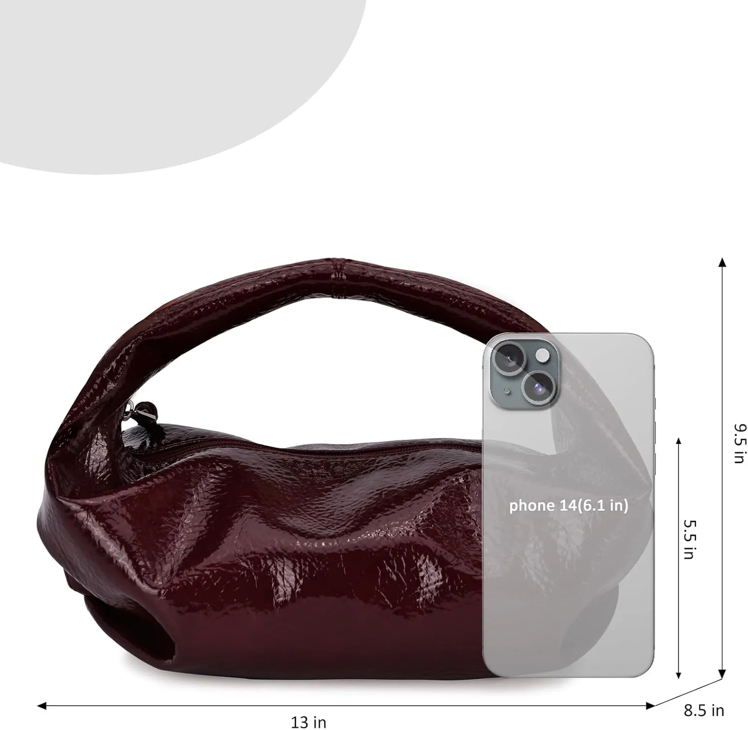 Cloud Pouch Bag Women Shoulder Handbag Soft Zip Handbag Pleated Glossy Leather Hobo Mini Small Purses Ruched Cloud Bags