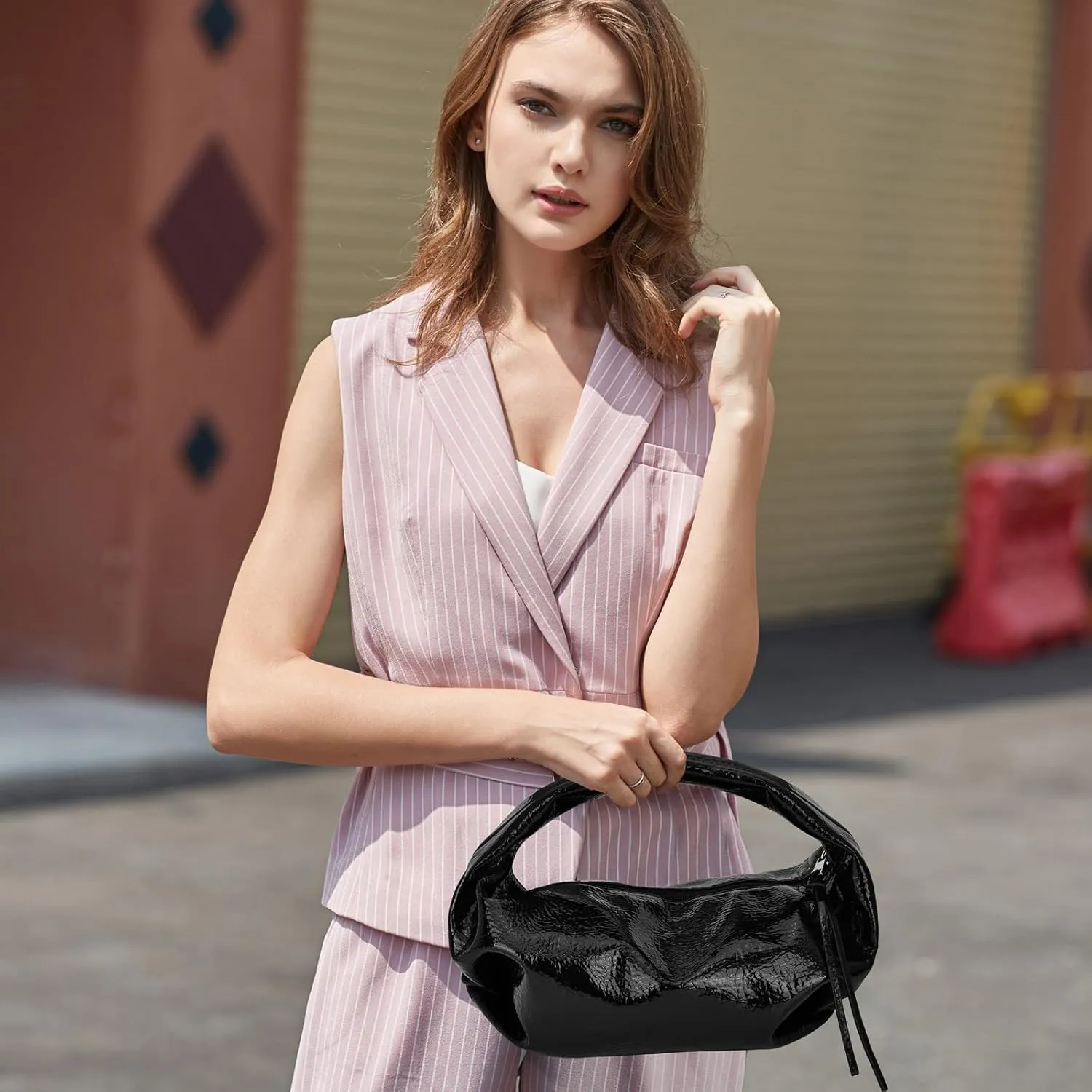 Cloud Pouch Bag Women Shoulder Handbag Soft Zip Handbag Pleated Glossy Leather Hobo Mini Small Purses Ruched Cloud Bags