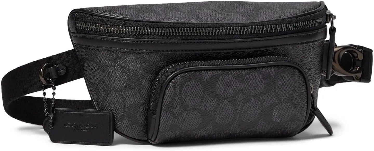 COACH Mens Beck Belt Bag in Pebble Leather, Charcoal/Black