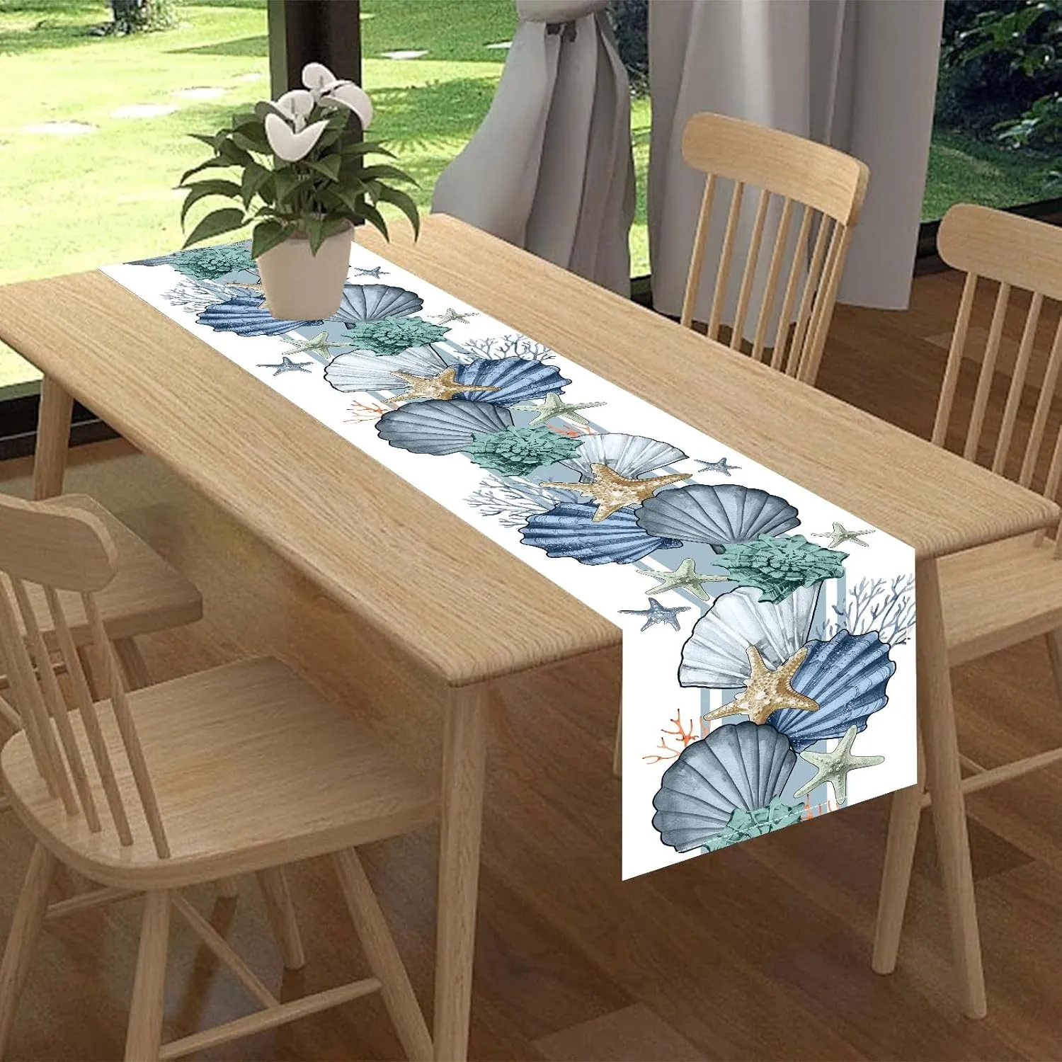 Coastal Table Runner,Nautical Starfish Coral Shell Beach Ocean Dining Tablerunner for Rustic Farmhouse Summer Table Indoor/Outdoor Party Restaurant Decor,13 x 72 Inches