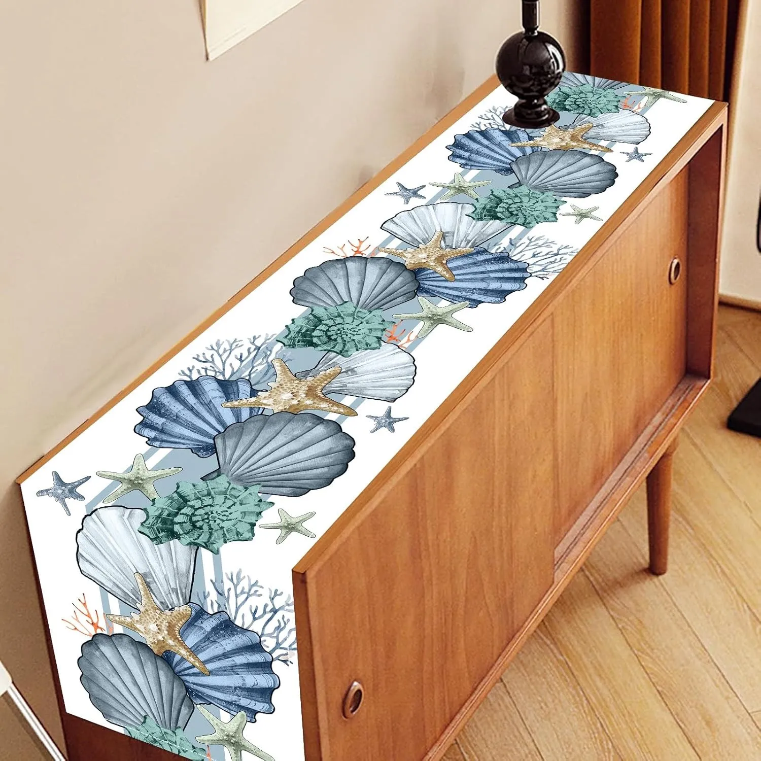 Coastal Table Runner,Nautical Starfish Coral Shell Beach Ocean Dining Tablerunner for Rustic Farmhouse Summer Table Indoor/Outdoor Party Restaurant Decor,13 x 72 Inches
