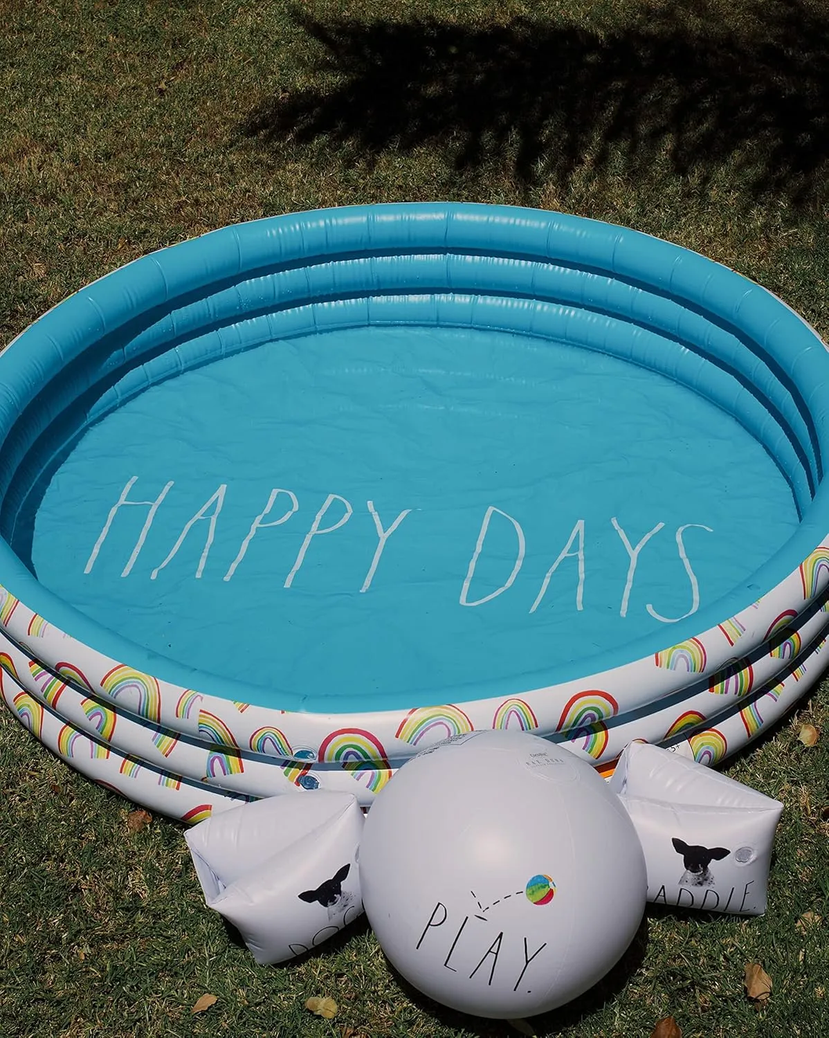 Coconut Float Rae Dunn x Mini Pool with Rainbow Graphics - Happy Days! Inflatable Swimming Pool for Kids - Great Splash Pool for Backyard, Summer Parties & Swim Events Ages 5 