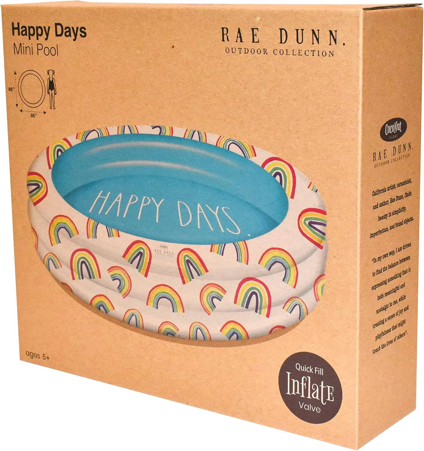 Coconut Float Rae Dunn x Mini Pool with Rainbow Graphics - Happy Days! Inflatable Swimming Pool for Kids - Great Splash Pool for Backyard, Summer Parties & Swim Events Ages 5 