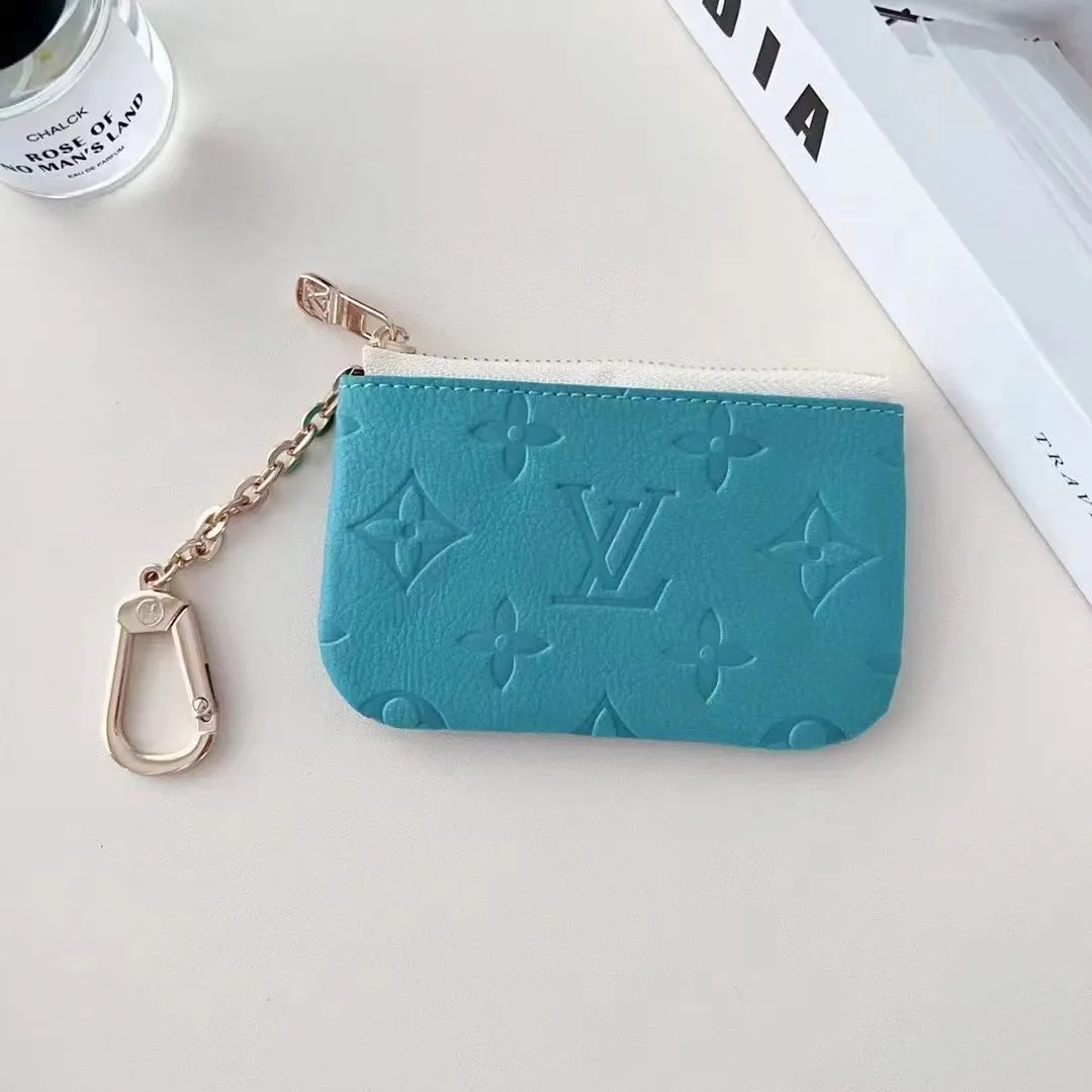 Colorful LV-Inspired Embossed Coin Pouch Collection with Chain Clip