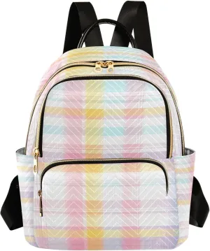 Colorful Rainbow Plaid Backpack Purse for Women Fashion Small Mini Daypack Purse for Lady Anti-theft Shoulder Bag for Lady Women