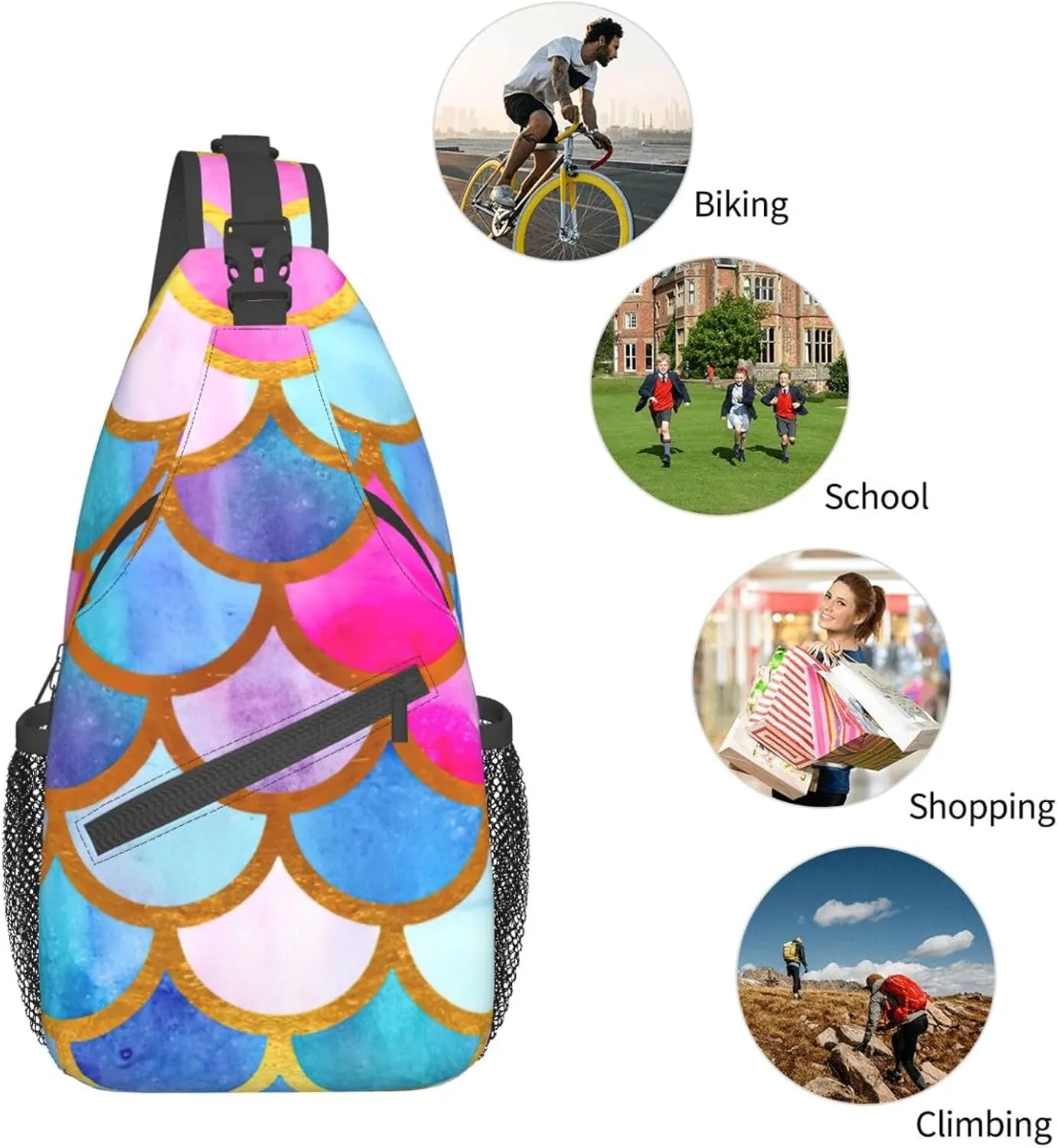 Colorful Rainbow Unisex Casual Diagonal Chest Bag,Multipurpose Crossbody Shoulder Bag Travel Hiking Daypack