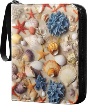 Colorful Seashells Starfish Beach Card Binder, 400 Pockets Card Holder with 50 Sleeves, Sturdy Card Holder Folders for Game Cards & Sports Cards