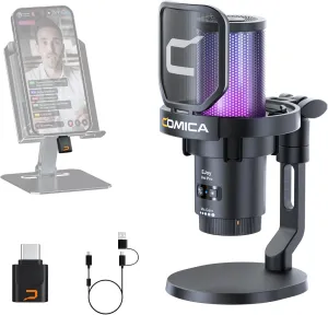 COMICA EJoy Uni Pro Wireless Gaming USB Microphone, Noise Cancellation RGB Condenser Mic with Mute, Gain, Monitoring, Pop Filter&Shock Mount for Recording, Streaming, Podcast, PS5, PS4, PC, YouTube