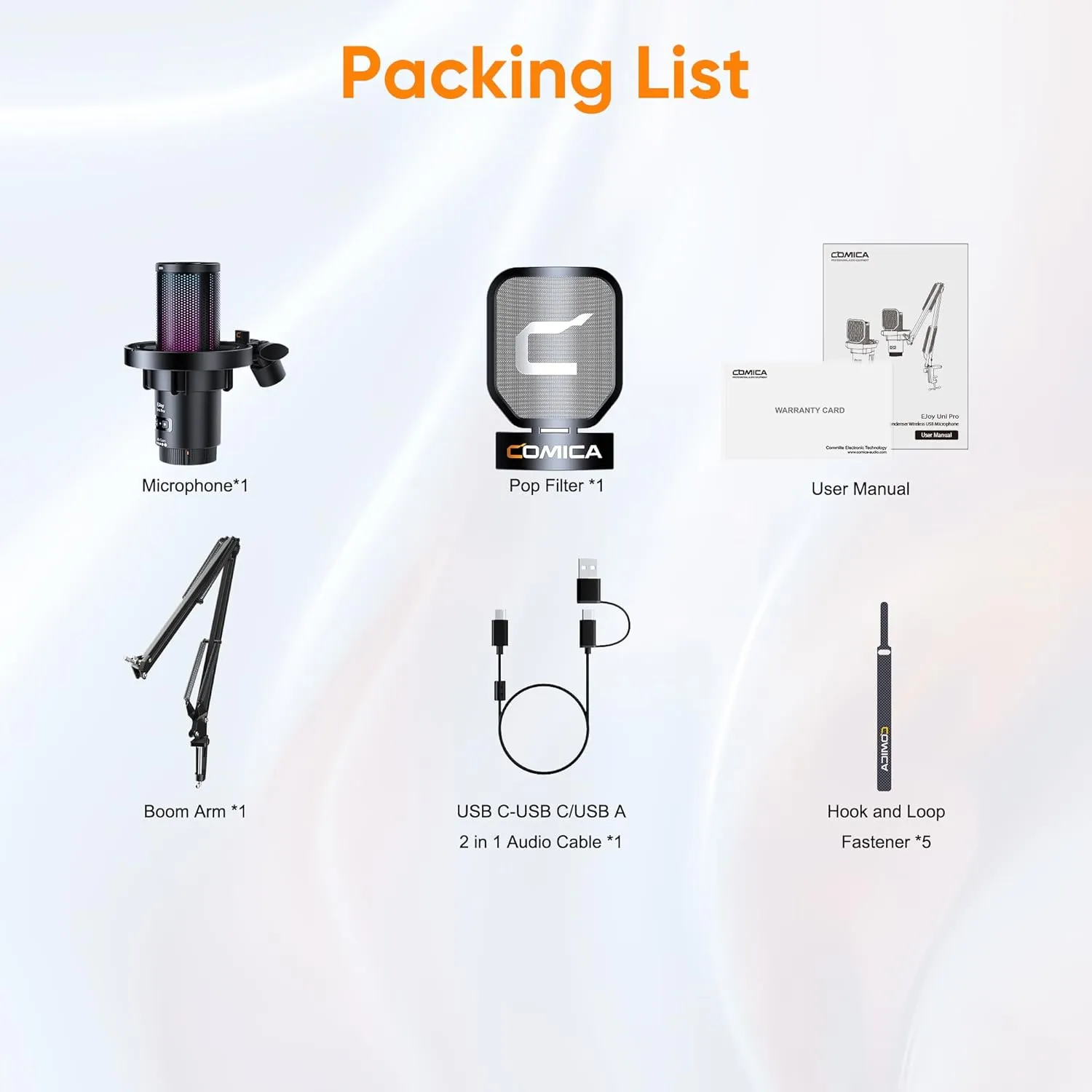 COMICA EJoy Uni USB Condenser Gaming for PC, PS4, PS5, USB C Phone, and Mac, Boom Arm RGB Computer Mic for Twitch, Streaming/Podcasting/YouTube, Noise Cancellation Mic with Mute, Gain, Monitoring