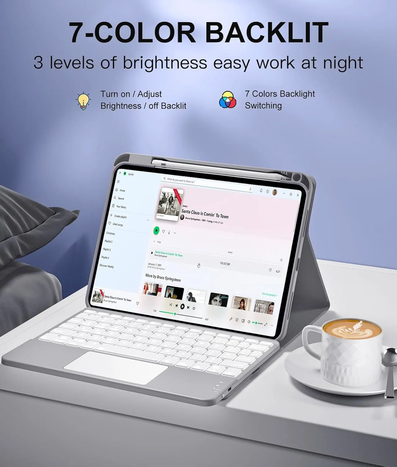 Compatible for iPad 11th 10th Generation Case with Keyboard, Folio Cover with Pencil Holder, Multi-Touch Trackpad, 7 Color Backlit, Detachable Keyboard for iPad (A16) 11th/10th Gen (Gray)