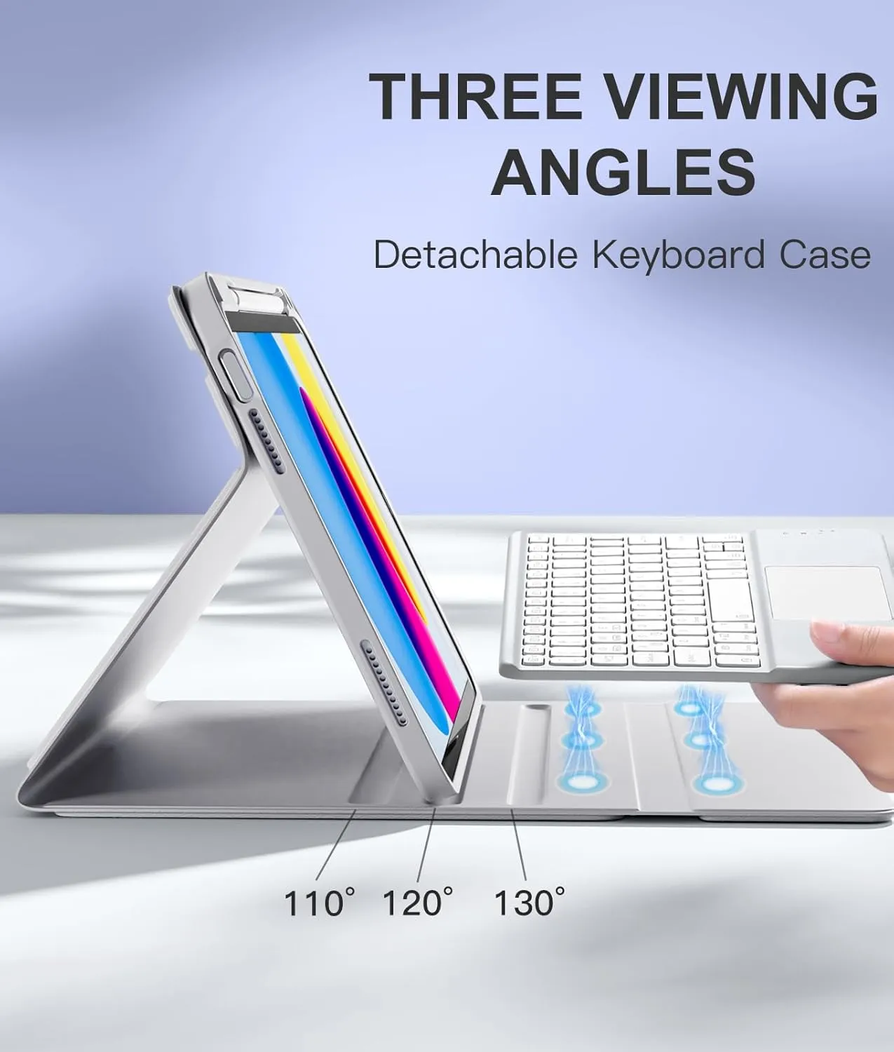 Compatible for iPad 11th 10th Generation Case with Keyboard, Folio Cover with Pencil Holder, Multi-Touch Trackpad, 7 Color Backlit, Detachable Keyboard for iPad (A16) 11th/10th Gen (Gray)