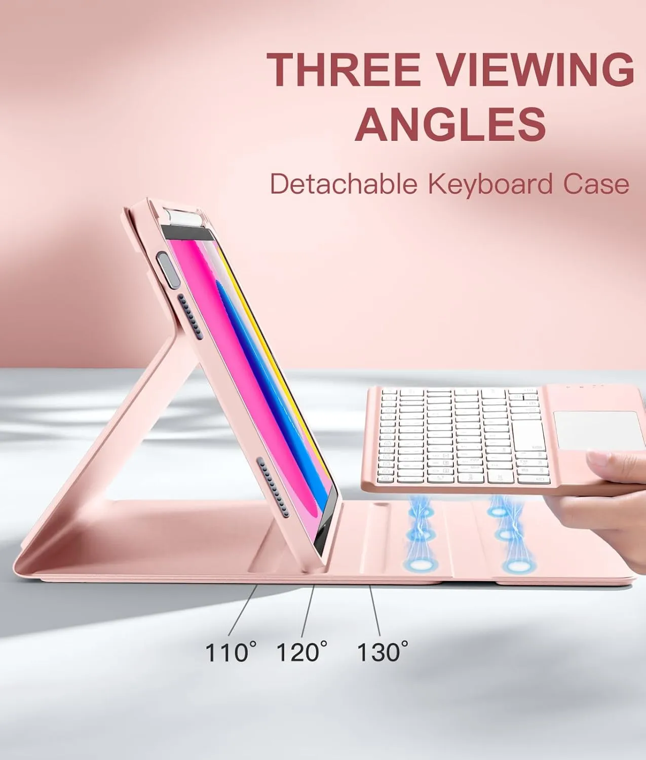 Compatible for iPad 11th 10th Generation Case with Keyboard, Folio Cover with Pencil Holder, Multi-Touch Trackpad, 7 Color Backlit, Detachable Keyboard for iPad (A16) 11th/10th Gen (Light Pink