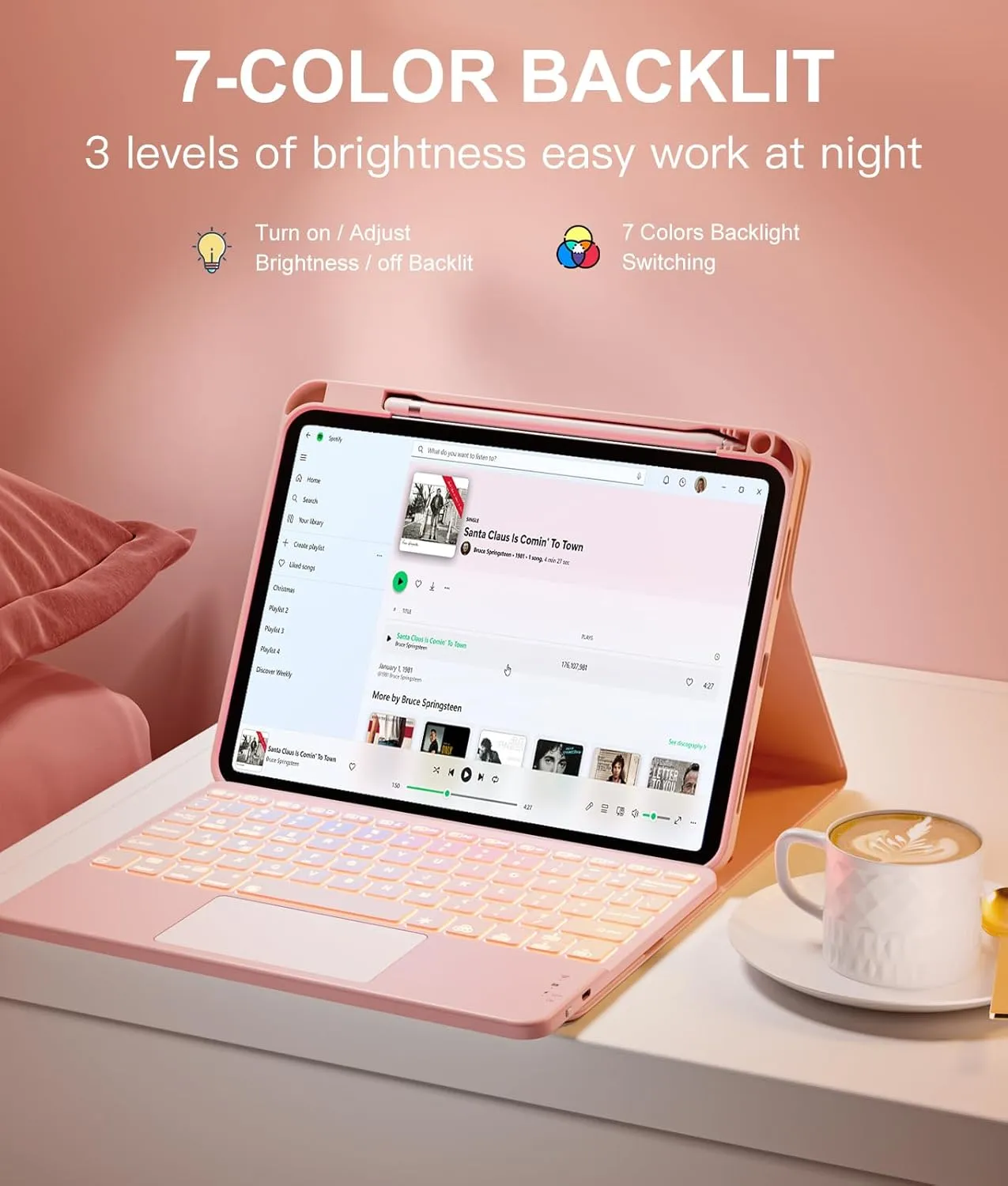 Compatible for iPad 11th 10th Generation Case with Keyboard, Folio Cover with Pencil Holder, Multi-Touch Trackpad, 7 Color Backlit, Detachable Keyboard for iPad (A16) 11th/10th Gen (Light Pink