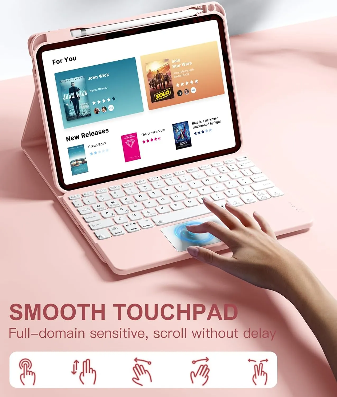 Compatible for iPad 11th 10th Generation Case with Keyboard, Folio Cover with Pencil Holder, Multi-Touch Trackpad, 7 Color Backlit, Detachable Keyboard for iPad (A16) 11th/10th Gen (Light Pink