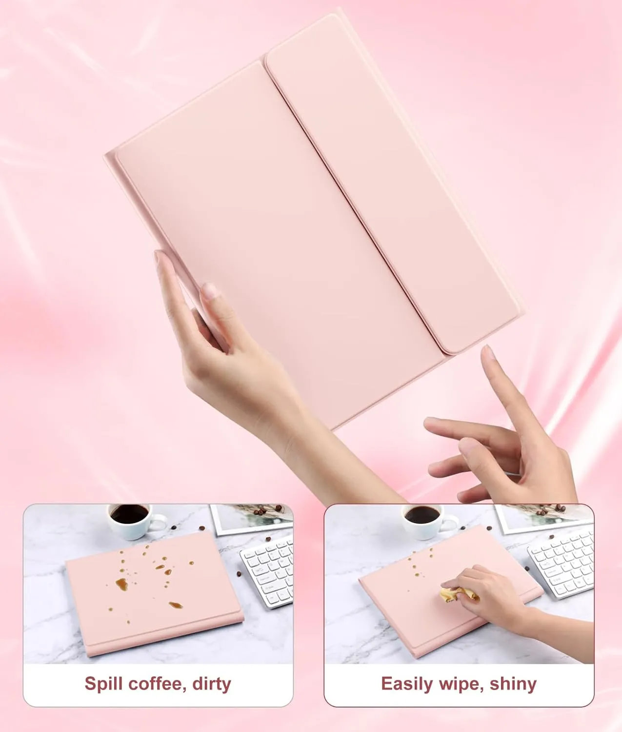 Compatible for iPad 11th 10th Generation Case with Keyboard, Folio Cover with Pencil Holder, Multi-Touch Trackpad, 7 Color Backlit, Detachable Keyboard for iPad (A16) 11th/10th Gen (Light Pink