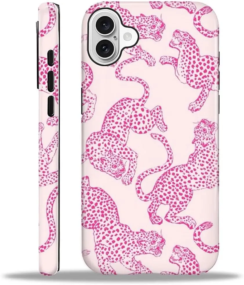Compatible with iPhone 16 Case - Dual-Layer Protection, Hard Shell with Silicone Interior,Slim Scratch Resistant Shockproof for Woman Men - Pink Cheetah