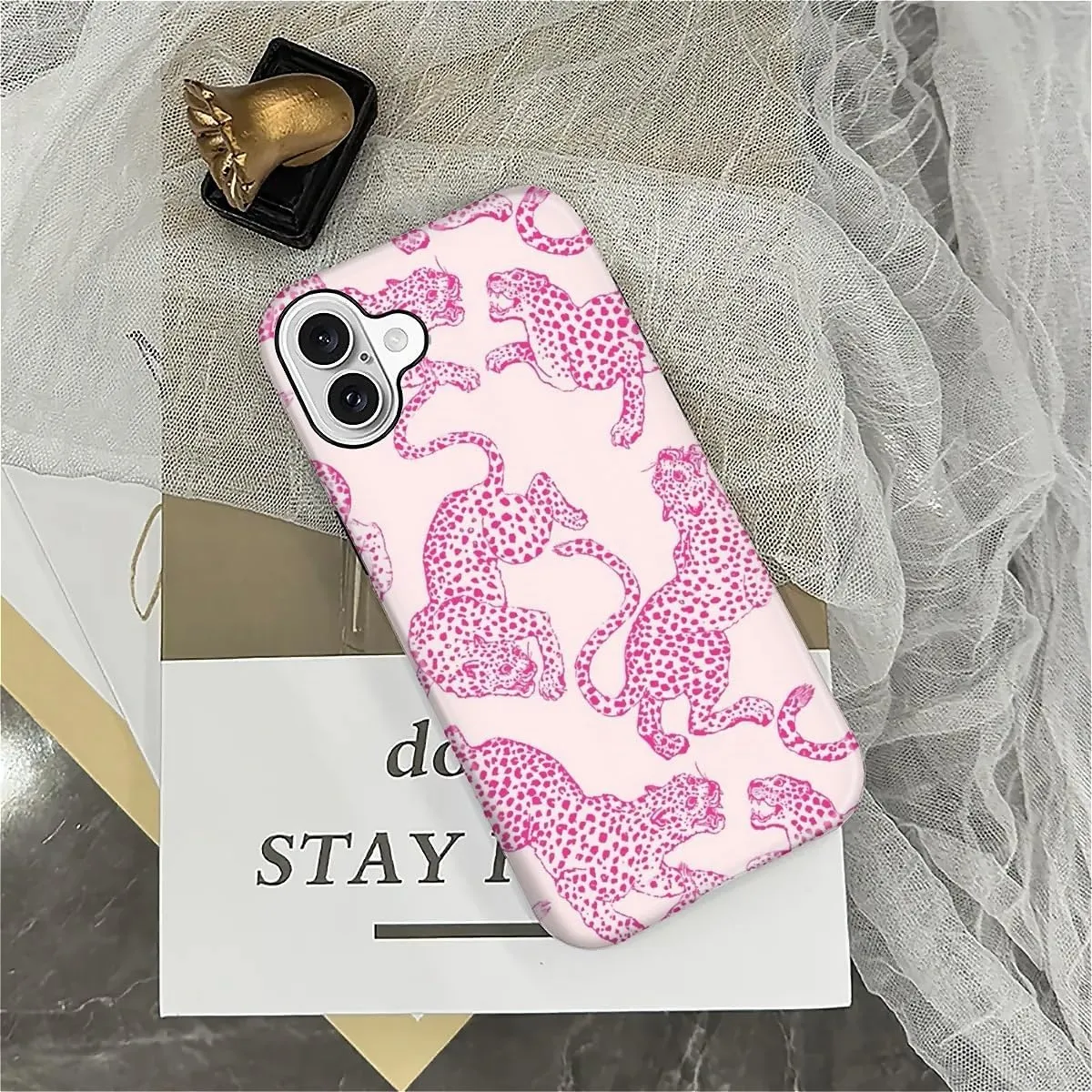 Compatible with iPhone 16 Case - Dual-Layer Protection, Hard Shell with Silicone Interior,Slim Scratch Resistant Shockproof for Woman Men - Pink Cheetah