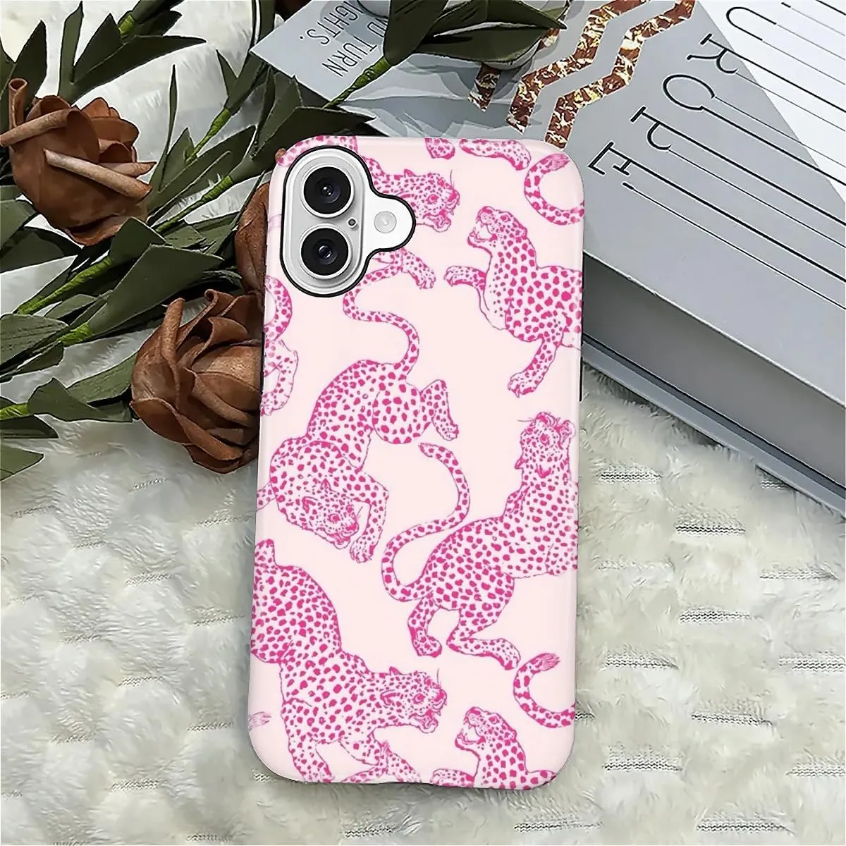 Compatible with iPhone 16 Case - Dual-Layer Protection, Hard Shell with Silicone Interior,Slim Scratch Resistant Shockproof for Woman Men - Pink Cheetah