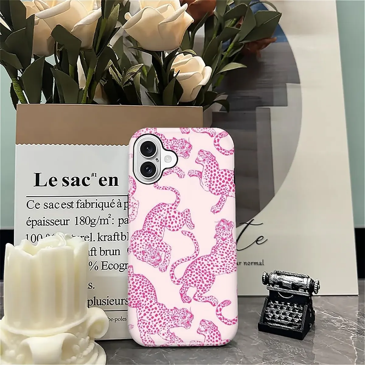 Compatible with iPhone 16 Case - Dual-Layer Protection, Hard Shell with Silicone Interior,Slim Scratch Resistant Shockproof for Woman Men - Pink Cheetah
