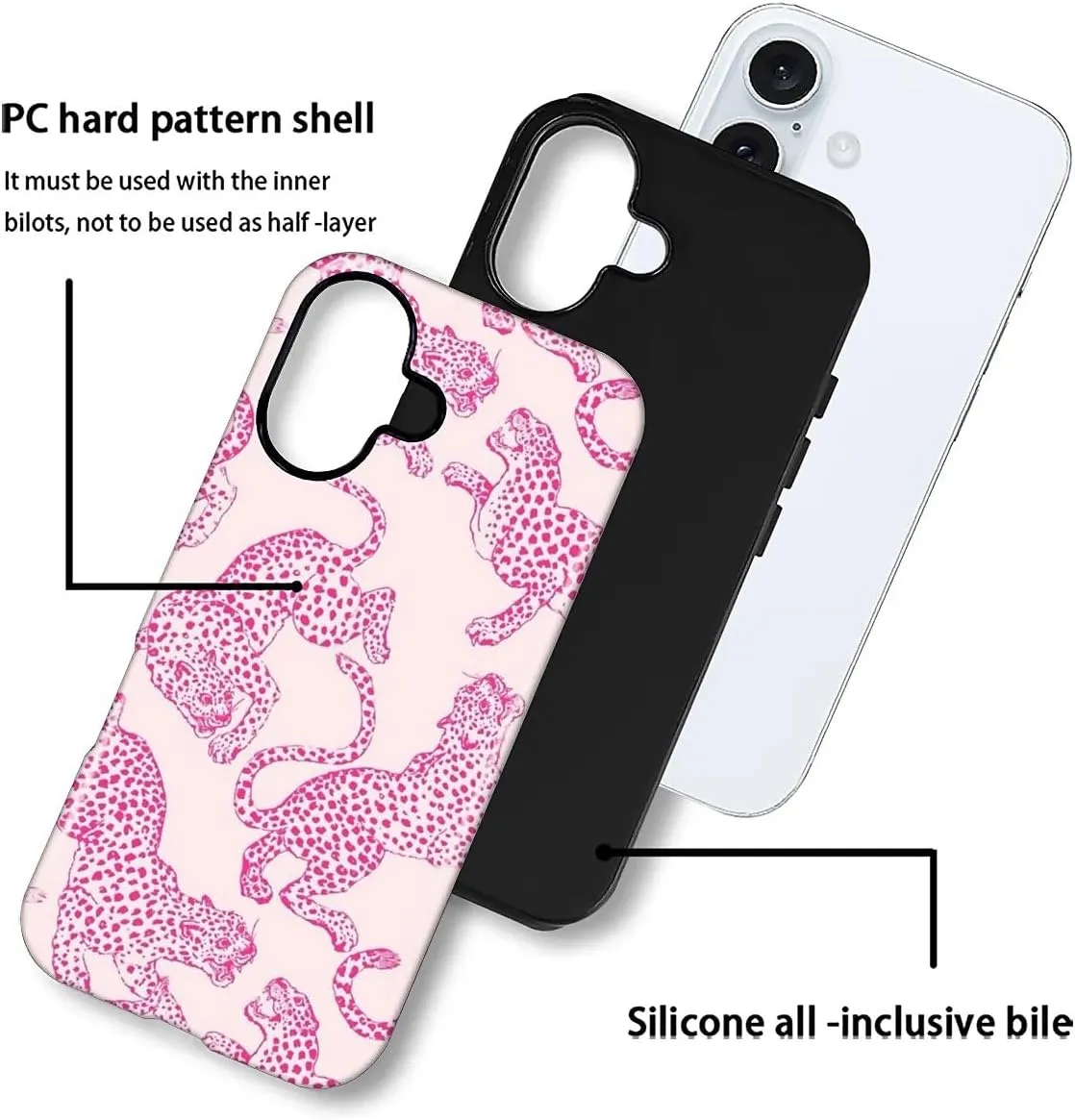 Compatible with iPhone 16 Case - Dual-Layer Protection, Hard Shell with Silicone Interior,Slim Scratch Resistant Shockproof for Woman Men - Pink Cheetah