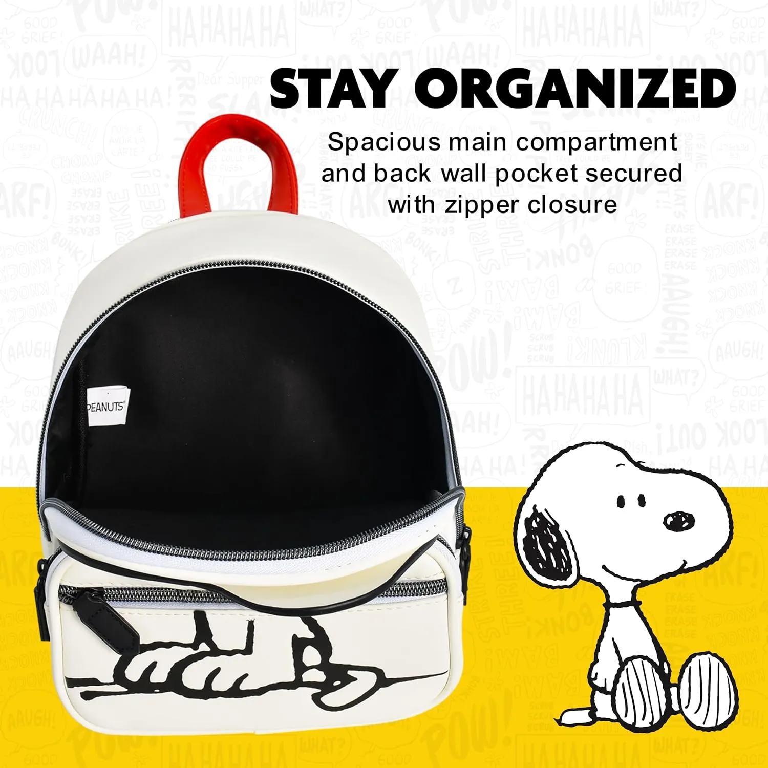 Concept One Peanuts Mini Backpack, Small Travel Bag for Men and Women, Snoopy, 9 Inch