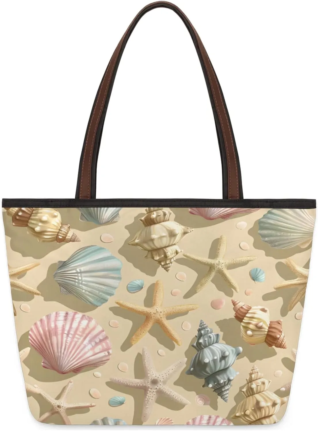 Conch Shell Starfish Reusable Tote Bag - Lightweight shoulder bag with zipper, suitable for work, school