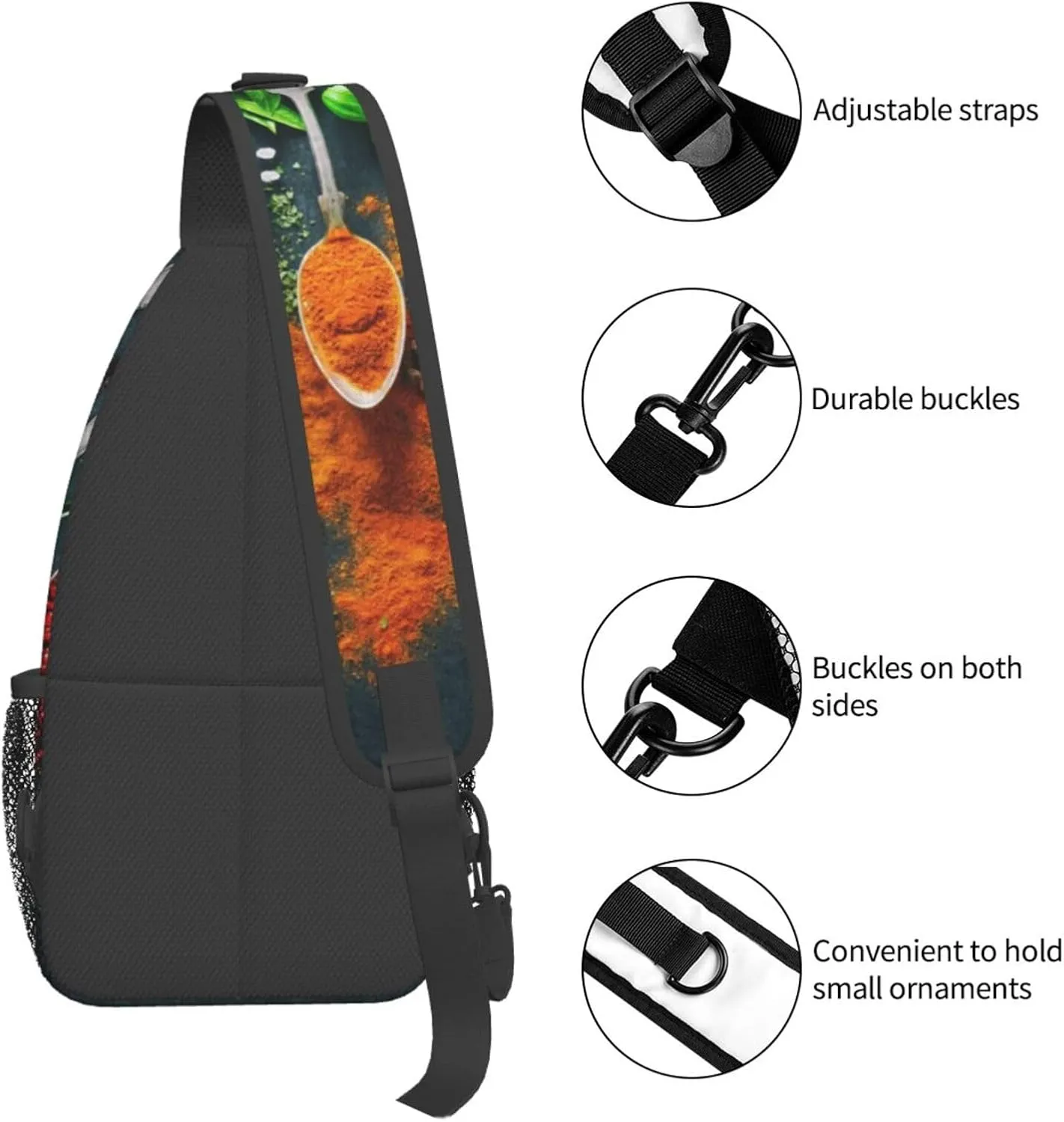 Condiments Spices Unisex Casual Diagonal Chest Bag,Multipurpose Crossbody Shoulder Bag Travel Hiking Daypack