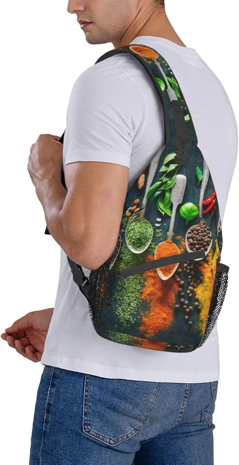 Condiments Spices Unisex Casual Diagonal Chest Bag,Multipurpose Crossbody Shoulder Bag Travel Hiking Daypack