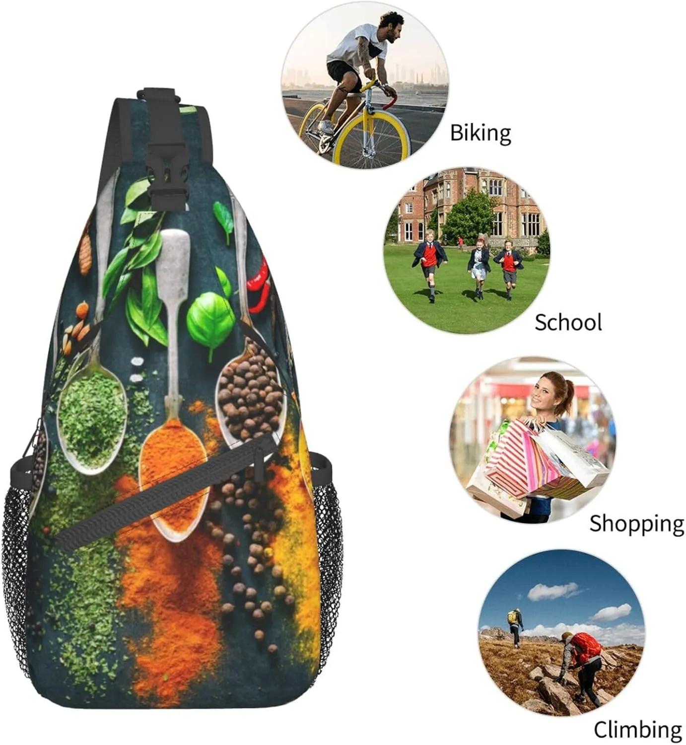 Condiments Spices Unisex Casual Diagonal Chest Bag,Multipurpose Crossbody Shoulder Bag Travel Hiking Daypack