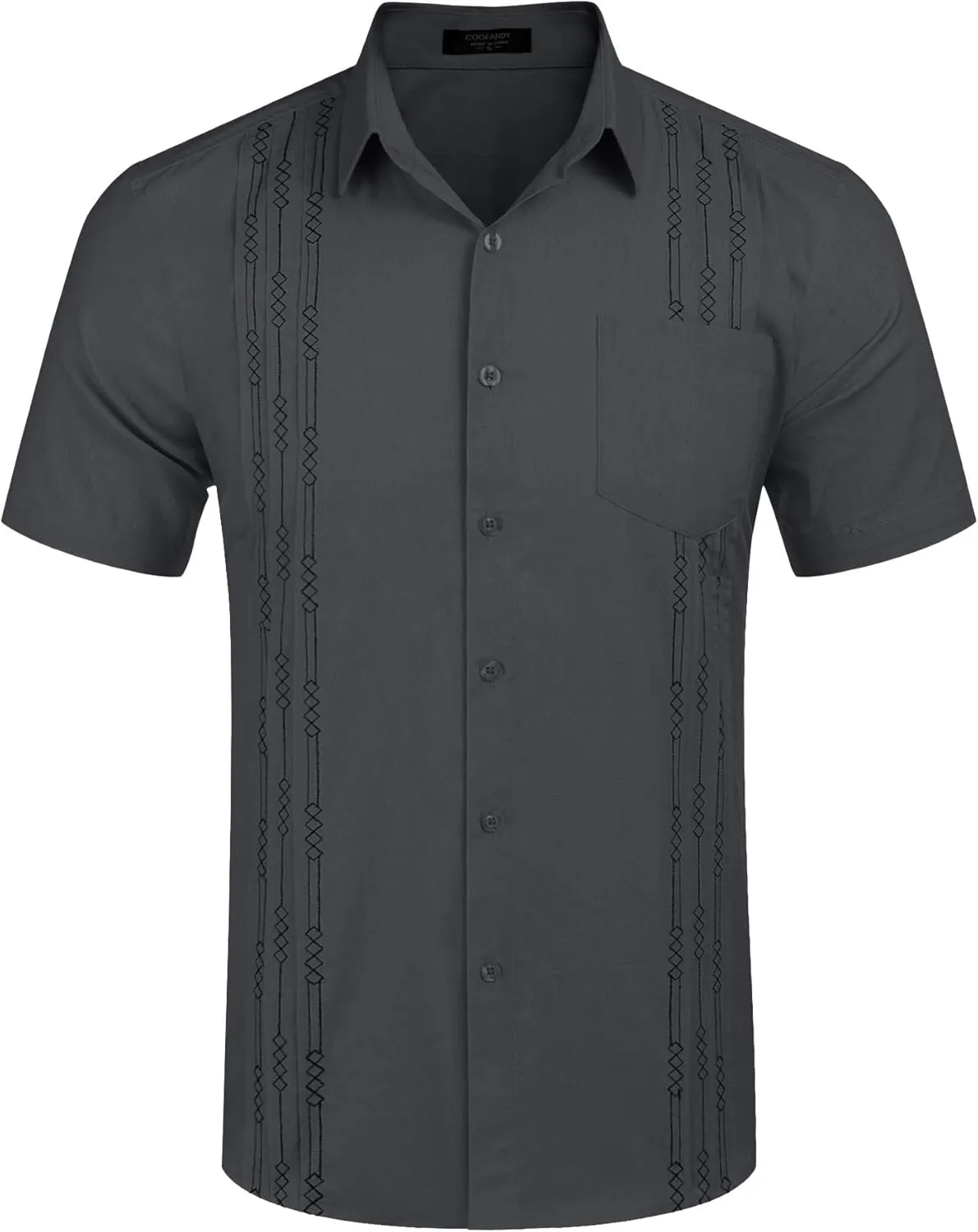 COOFANDY Mens Cuban Guayabera Shirt Short Sleeve Linen Button Down Shirts Casual Summer Beach Tops