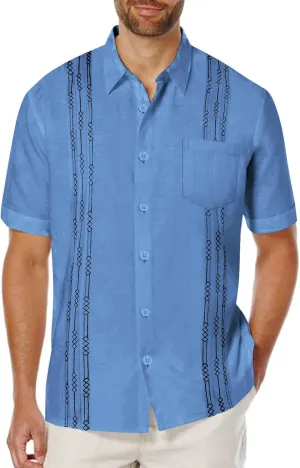 COOFANDY Mens Cuban Guayabera Shirt Short Sleeve Linen Button Down Shirts Casual Summer Beach Tops