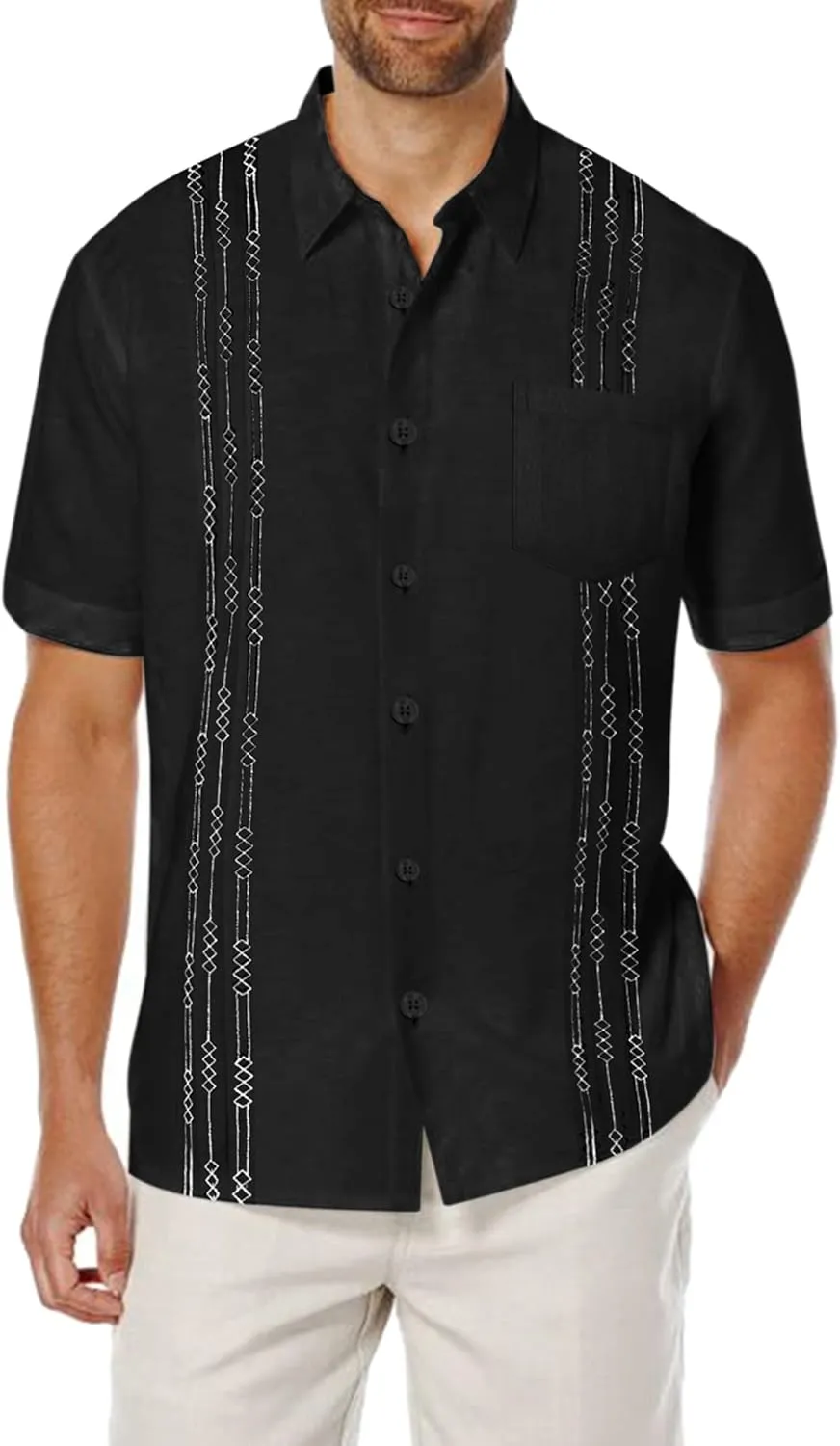 COOFANDY Mens Cuban Guayabera Shirt Short Sleeve Linen Button Down Shirts Casual Summer Beach Tops