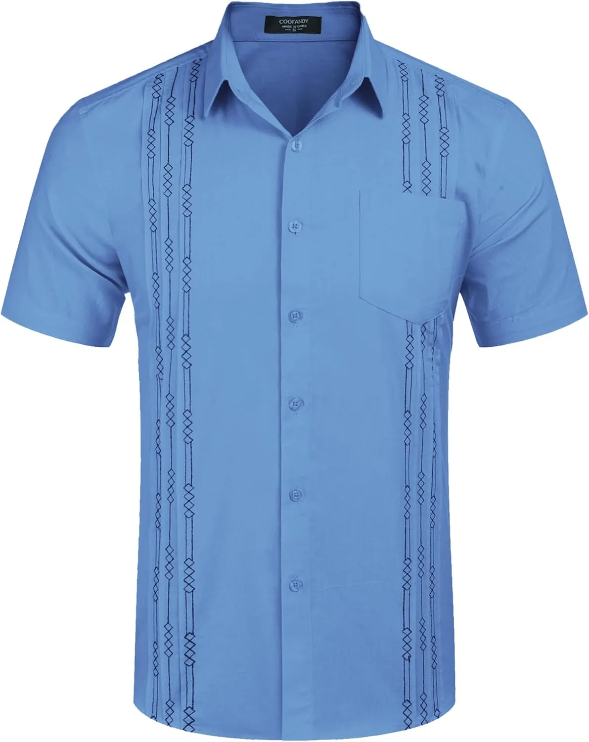 COOFANDY Mens Cuban Guayabera Shirt Short Sleeve Linen Button Down Shirts Casual Summer Beach Tops