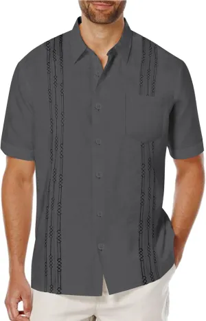 COOFANDY Mens Cuban Guayabera Shirt Short Sleeve Linen Button Down Shirts Casual Summer Beach Tops