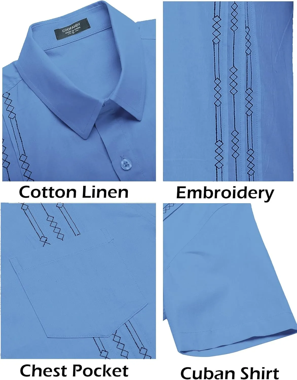 COOFANDY Mens Cuban Guayabera Shirt Short Sleeve Linen Button Down Shirts Casual Summer Beach Tops