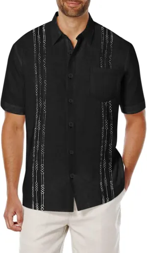 COOFANDY Mens Cuban Guayabera Shirt Short Sleeve Linen Button Down Shirts Casual Summer Beach Tops