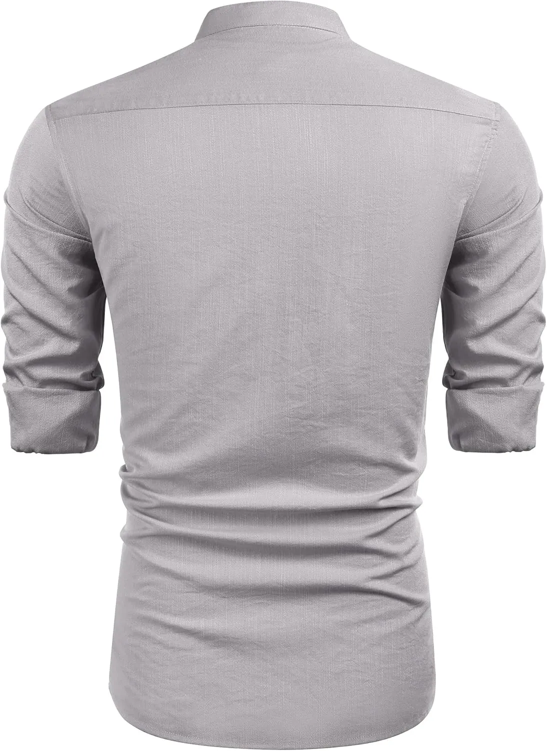 COOFANDY Men's Cuban Guayabera Shirts Casual Long Sleeve Button Down Shirts Band Collar Linen Summer Beach Shirts