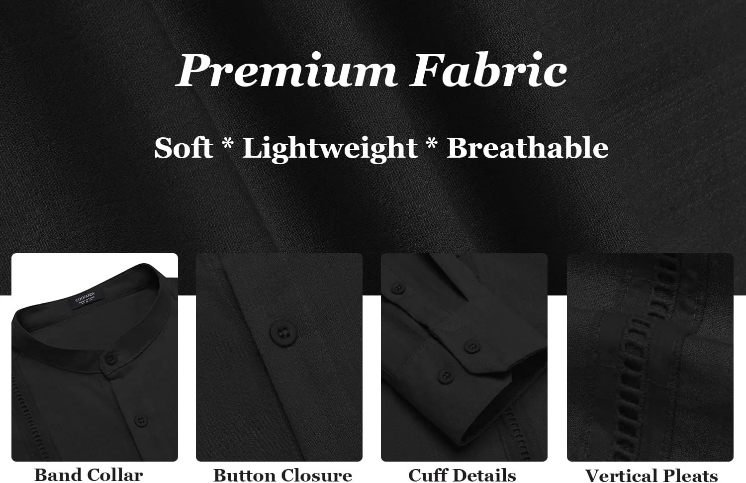 COOFANDY Men's Cuban Guayabera Shirts Casual Long Sleeve Button Down Shirts Band Collar Linen Summer Beach Shirts