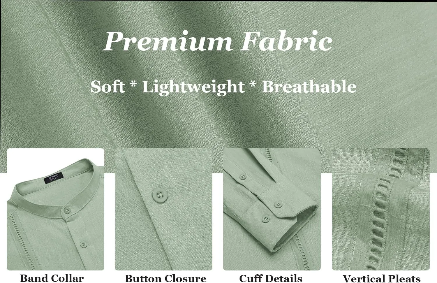COOFANDY Men's Cuban Guayabera Shirts Casual Long Sleeve Button Down Shirts Band Collar Linen Summer Beach Shirts