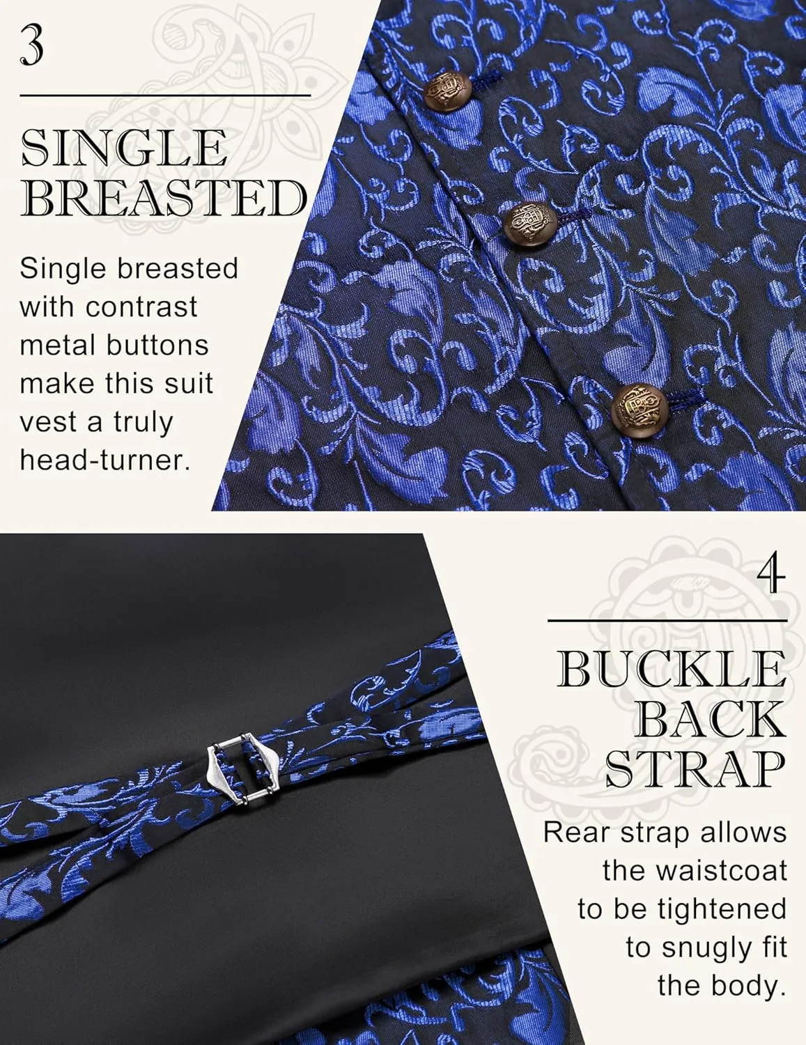 COOFANDY Mens Suit Vest Paisley Floral Victorian Vests Gothic Steampunk Formal Waistcoat Tuxedo Vests with Notched Lapels